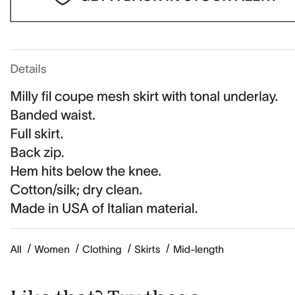Milly fil-coupe skirt. Size 2 - Picture 2 of 3